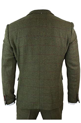 Men Olive Green Plaid Tweed Blazer Vintage Checkered Prom Party Tuxedo Grooms Wedding 3 Pieces Suit Jacket Pants Vest4