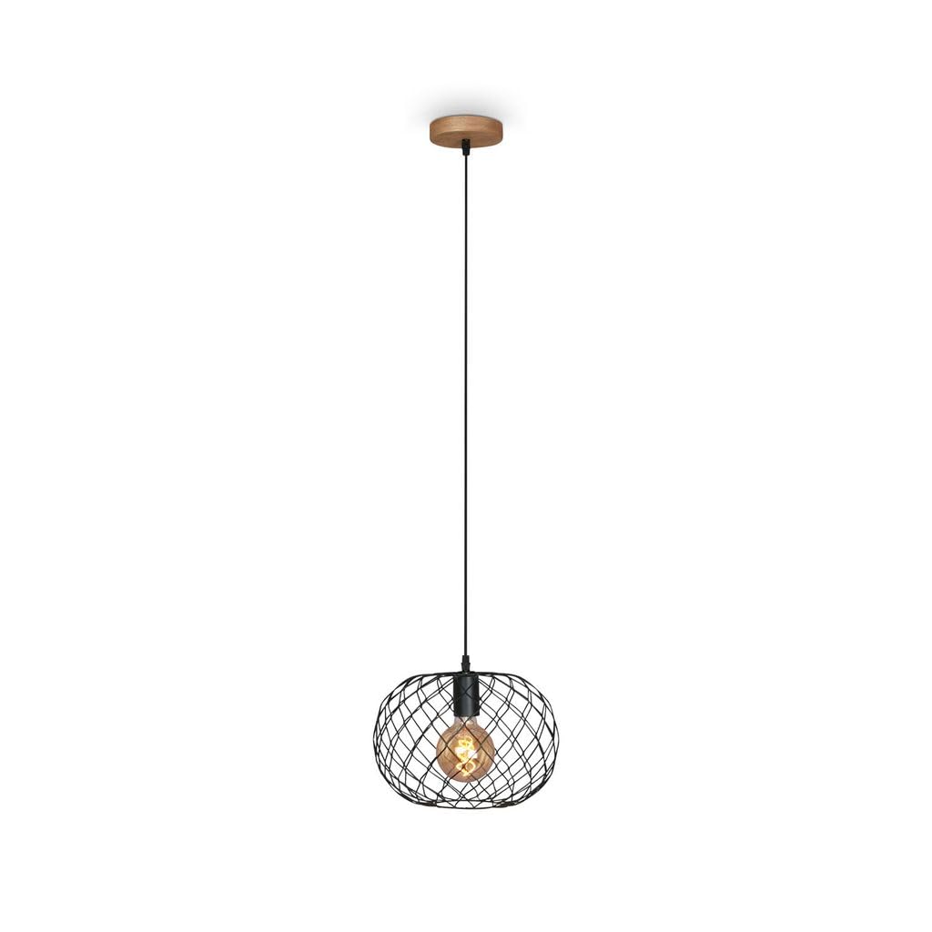 Briloner Black Wood Pendant Light - E27 Bulb Holder - Adjustable Height - Vintage Style