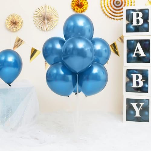 Image of Chrome Balloons, 50 pcs Blue Gold Chrome Metallic Balloons and White Balloons for Birthday Decorations, Anniversary, Engagement, Wedding Decorations, Baby Shower, Festival Party Decorations