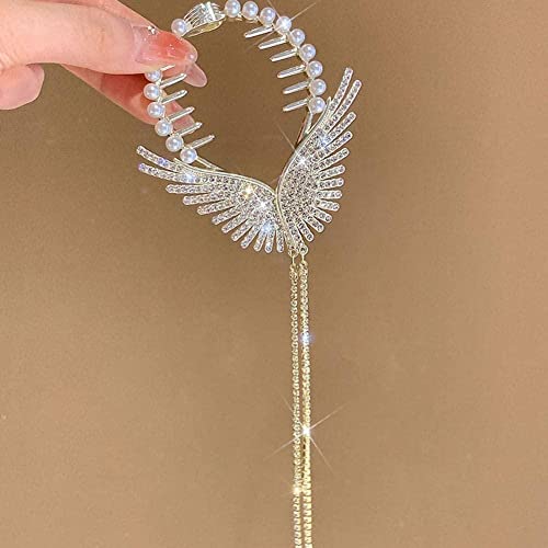 Shiny Full Rhinestone Wing Hair Clip Elegant Tassel Pearl Hairpins Ponytail Accessories For Women Girls Bun Headbands Hair #TOP2