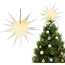 Riakrum Moravian Star Tree Topper Christmas Tree Decor Advent Star Hanging Outdoor Christmas Light Hanging Xmas Treetop for Holiday Decor White,18 Inch