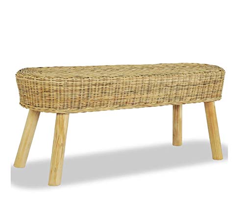 Zerone Banqueta Pie de Cama, Banco de Ratán Natural para Pasillo y Recibidor, 110 x 35 x 45 cm