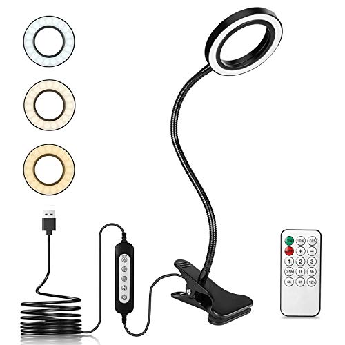 Preisvergleich Produktbild Maxuni Leselampe Buch Klemme, LED Klemmleuchte mit Fernbedienung, 3 Farbbeleuchtungsmodi 360°Flexibel Augenschutz Klemmlampe, Flexibel für Zuhaus Büro MEHRWEG