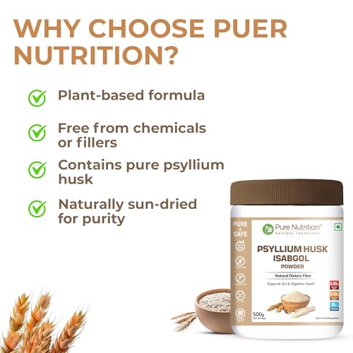 Image of Pure Nutrition Psyllium Husk Isabgol Powder, 500g | Natural Dietary Fiber Supplement | Supports Digestive & Gut Health | Helps Ease Irregularity & Bloating | Gluten Free, No Sugar Added