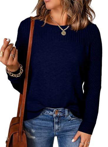 Image of EVALESS Womens Sweaters Casual Long Sleeve Crewneck Knit Lightweight Hollow Out Crochet Sweater Pullover Tops