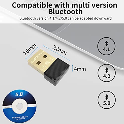 EasyULT Adattatore Bluetooth 5.0 per PC, USB 2.0 Dongle Bluetooth Wireless, 20m Trasmettitore e Ricevitore Bluetooth per Cuffie, Altoparlanti, Mouse Tastiera ect, Compatibile con Windows 10/8.1/8/7