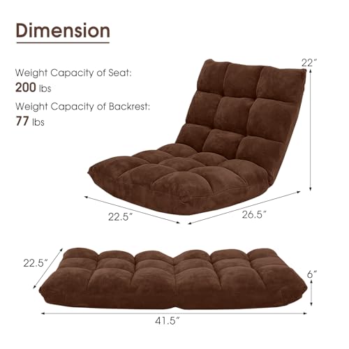 Image of Giantex Folding Sofa Chair with 14 Adjustable Positions, Padded Sleeper Bed, Couch Recliner, Gaming Floor Chair for Adults (Brown)