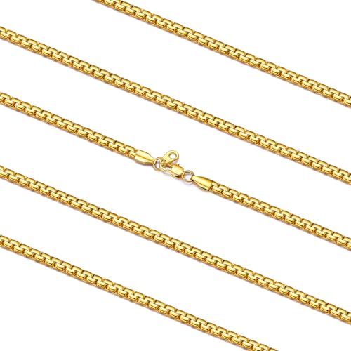 FaithHeart Mens Black/Silver/Gold Stainless Steel Flat Box Link Chain Necklace, Stylish 2/4/6/8mm Width Box Chains Necklaces for Men Non Tarnish Hip Hop Chain Jewelry Gifts,14"-30" Length 22