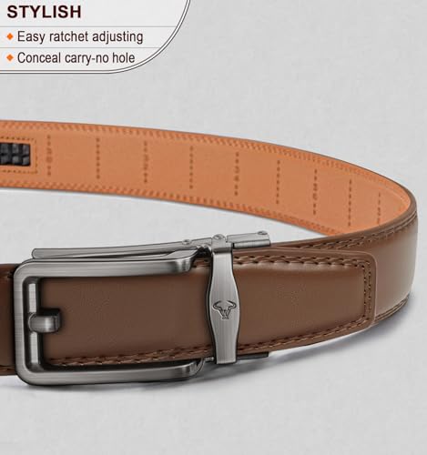 Image of BULLIANT Ratchet Trimmable Leather Belt for Men Adjustable 1 3 /8-Gift Boxed | Smooth Sliding | Micro Adjustable Fit | Tailored Size | Holeless Understated Elegance