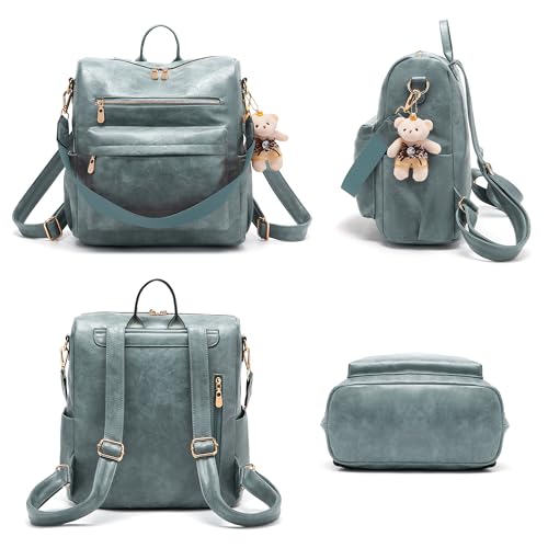 Image of Soperwillton Women Backpack Purse Shoulder Handbags Travel Bag Set 2pcs | Soft PU Leather,Large Capacity,Many Pockets,with a Functional Wallet,with a Detachable Shoulder Strap,Multipurpose Design