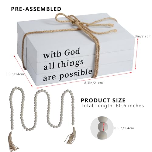 Decorative Books for Home Decor,Rustic Farmhouse Decor,Faux Books for Decoration,Farmhouse Shelf Decor,Fake Books,Decor Books for Coffee Table,with Wooden Bead String Tassel 58 in - Image 3