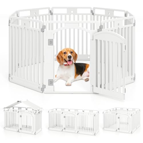 COSTWAY 8-Panel Dog Playpen, 80cm Foldable Plastic Pet Exercise F...