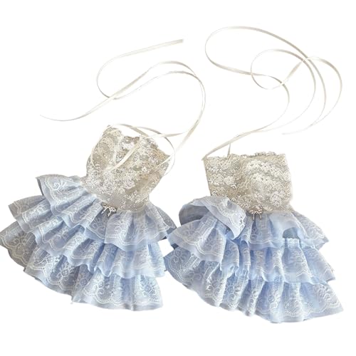 heyheyshine Gothic Lolita Mesh Lace Gloves Women Y2K Puffy Arm Sleeves Bow Knot Leg Ruffled Socks Party Prom Wrist Cuff