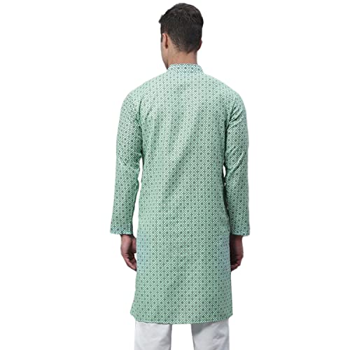Image of Sojanya (Since 1958 Men'S Cotton Linen Blue Foil Printed Only Long Kurta