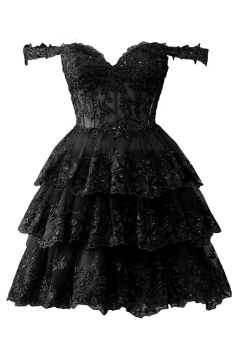 Sevintage Off Shoulder Lace Sparkly Tulle Homecoming Dress Short ...