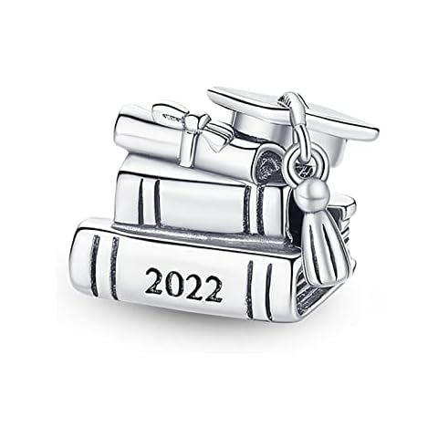 HESYSUAN 2022 Graduation Flowers Books Charms Pendant Beads Fit Original Pand0ra Bracelet 925 Silver Charm Jewelry for Graduation gifts (A) Cover