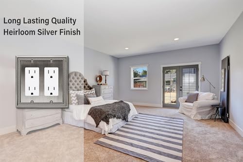 Image of Henne Bery Sunken Pearls Heavy Duty Decorative Wall Plate Switch Plate Outlet Cover (Double Decorator, Heirloom Silver)