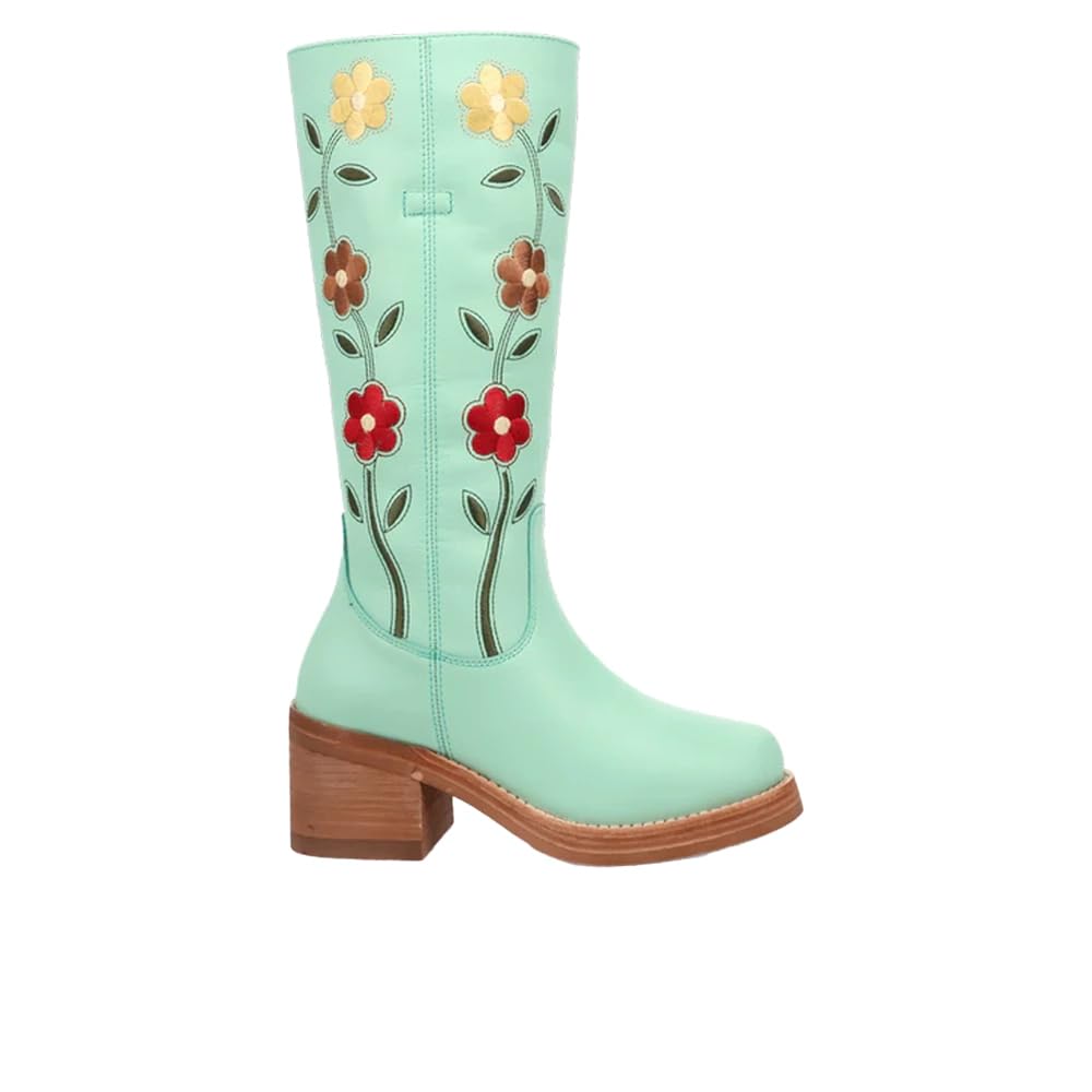 Dingo Womens Bloom Leather Casual Boots Mid Calf Mid Heel 2-3 - Green