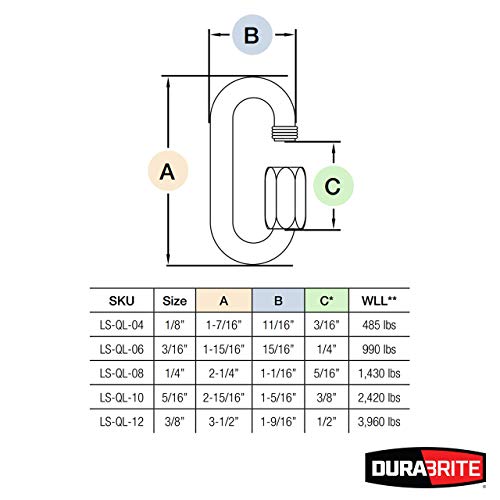 DuraBrite 316 Stainless Steel Oval Quick Link 1/4