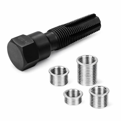 Image of Powerbuilt 14mm Spart Plug Thread Repair Set, 14mm Cylinder Head Rethreaded Kit, Rethreads Damaged 14 Millimeter Spark Plug Holes, 4 Inserts: Two 7 /16 inch, one 5 /8 inch and one 13 /16 inch, M14 x 1.25-648421