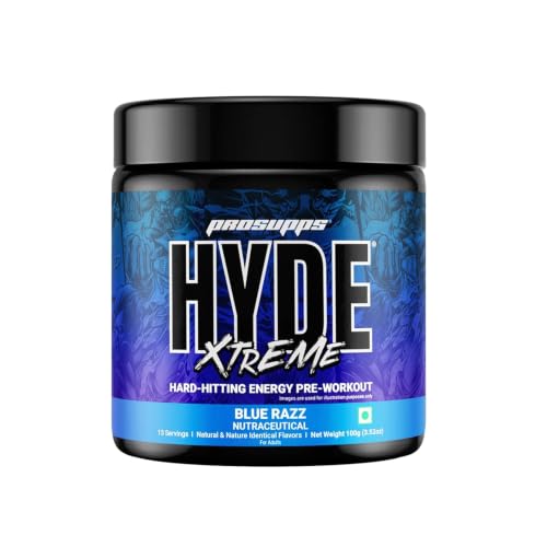 Image of HYDE Xtreme - Hard Hitting Energy Pre Workout Supplement | Caffeine, Beta-alanine, Creatine HCl, L-arginine | For Muscle Pump, Vascularity, Strength and Focus | 15 servings (Blue Razz)
