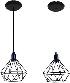 Kit com 02 Luminarias Pendente Aramado Modelo Diamante Preto