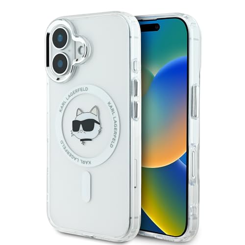 CG Mobile Karl Lagerfeld KLHMP16SHLSCHH Coque pour iPhone 16 6,1" Blanc Coque Rigide IML Metal Choupette Head