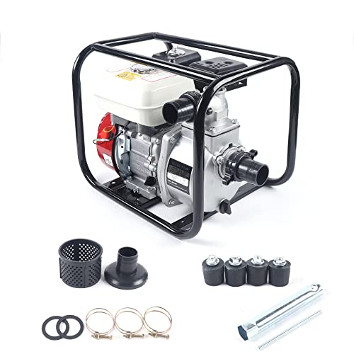 Benzin Wasserpumpe, 6,5PS 3600 U/min Benzinmotorpumpe Wasserpumpe 210CC 2 Zoll 4-Takt-Motor Gartenpumpe 4,8KW Schmutzwasserpumpe für Gemüse, Rasen,Gartenbewässerung