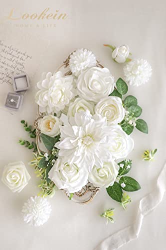 Lookein Artificial Flowers for DIY Wedding Decoration Bridal Bouquet Table Centerpieces Flower Garland Wreaths Aisle Arch Flower Decoration Home Decor, Vibrant Ivory image 5
