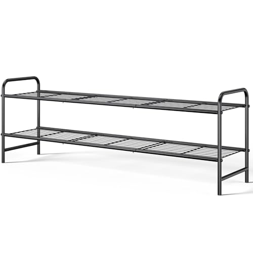 Image of Kitsure Shoe Rack - Stainless Steel Shoe Organizer, Sturdy Shoe Rack for Closet and Front Door Entrance, Free Standing Shoe Shelf, Closet Organizers and Storage, 37.3 inch Wide - 2 Tier, Black