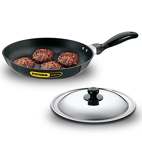 Image of Hawkins Futura 24 cm Frying Pan, Non Stick Fry Pan with Stainless Steel Lid, Black (NF24S)