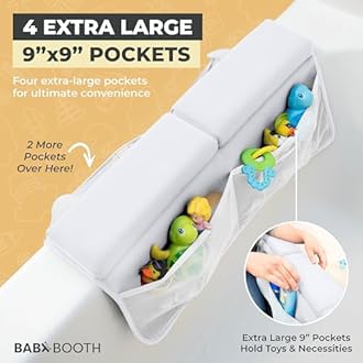 Bath Kneeler and Elbow Rest Pad, Extra Thick Baby Bath Kneeling Pad and Elbow Pad for Bathtub. Bath Tub Elbow Pad with Infant Toy and Baby Accessories Organizer, Off White Color