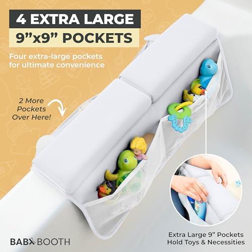 Bath Kneeler and Elbow Rest Pad, Extra Thick Baby Bath Kneeling Pad and Elbow Pad for Bathtub. Bath Tub Elbow Pad with Infant Toy and Baby Accessories Organizer, Off White Color