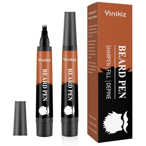 Black Beard Pencil Filler for Men - 2 PCS Beard Pen, 4-fork Tip Beard Styling Pen - Beard, Moustache & Eyebrows, Long Lasting Coverage Natural Finish, Waterproof Beard Pencil Kit for Father Male Gift