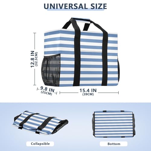 Beach Bag for Women Stripe Dark Blue Large Canvas Tote Bag Sandproof Pool Bags with Pocket for Gym Beach Travel Pool3