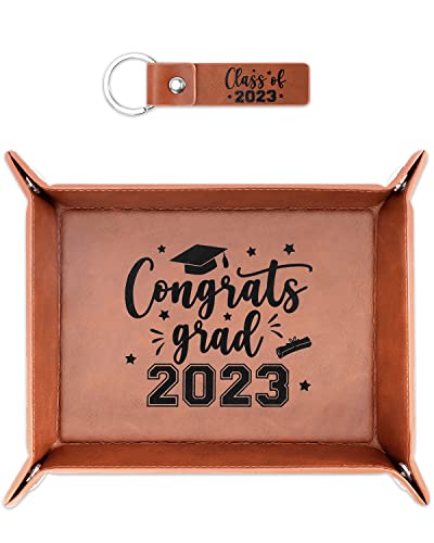 Percozzi Graduation Gifts 2023 Congrats Grad Pu Leather Valet Tray And Key Chain Storage Organizer Box Jewelry Watch Coin Key Leather Tray For College Masters High School Student Graduation Presents #TOP8