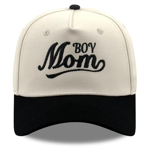 SoGoNati Embroidered Funny Baseball Cap Birthday Gifts Cotton Dad Hat Fun & Heartfelt Stitching Adjustable Casual Outdoor Hat for Men Women Mothers Day - Boy Mom Black Beige