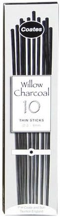 Coate's Willow Charcoal - Box of 10 Thin 10 Sticks