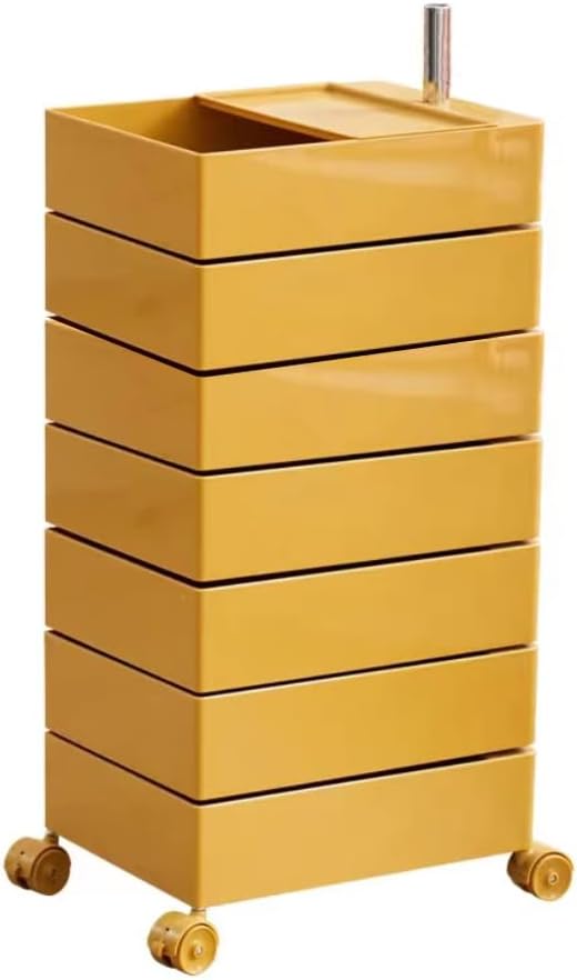 Nightstand, 360° Movable Rotating Storage End Table Sofa Side Cabinet Modern Small Coffee Table for Living Room Bedroom Dormitory, Yellow, 7 Drawers