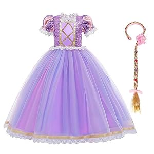 IDOPIP Disfraz de Princesa Rapunzel Niña Sofía Vestido Fiesta Carnaval Cosplay Halloween Costume para Chicas con Peluca