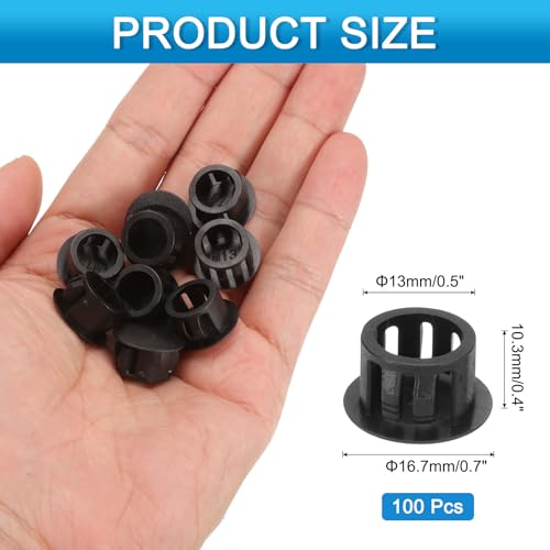 Image of uxcell 100pcs Nylon Plastic Hole Plugs, 1 /2 inch(13mm) Round Drill Screw Hole Plugs Covers Knockout Locking Plastic Plugs Insert End Caps for Kitchen Cabinet Furniture, Black