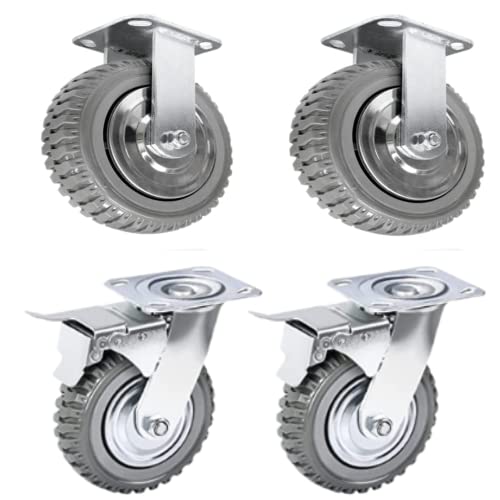 Nisorpa 4 Pack Heavy Duty Caster Wheels 8 inch Anti-Skid Rubber Swivel Plate Caster with 360 Degree Ball Bearing -2PCS Locking Swivel Casters +2PCS Fixed Caster Wheels