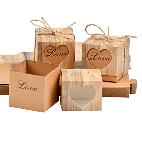 WOWOSS 100 pcs Emballage de Boîtes pour Cadeaux ou Bonbons Mariage, Bonbonnières en Kraft Vintage avec Corde de Chanvre Cover