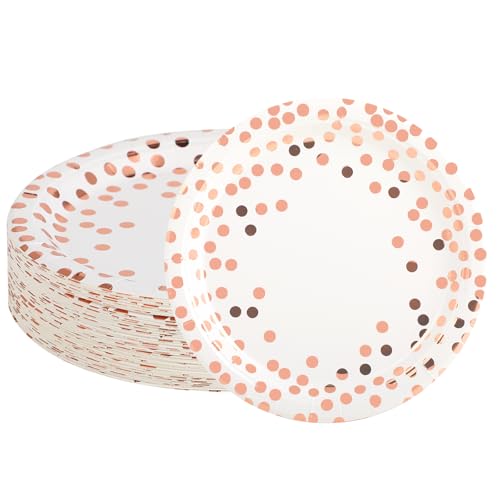 Hisdricus 50 Platos Papel, Platos Desechables,biodegradable, Adecuado para fiestas, barbacoas, cumpleaños infantiles, bodas, picnics y otras actividades, Robusto 300 g/m² (Oro rosa)
