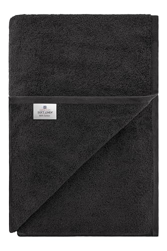 American Soft Linen Oversized Bath Sheet 40x80 Extra Large for Bathroom, 600 GSM 100% Cotton Turkish Jumbo Bathsheet Towels for Adults, Black Bath Sheet