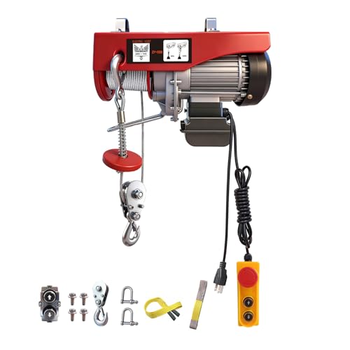 Electric Hoist 1320 lbs 110V Electric Winch with 14 ft Wired Remote Control 40 ft Single Cable Lifting Height Single/Double Slings Lift Hoist for Garage Warehouse Factory