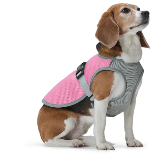 FUAMEY Cooling Vest for Dogs Beach Travel, Dog Cooling Shirt for Direct Sunlight, Reflective Summer Doggy Vest with Leash Hole and Adjustable Straps, Pink, M