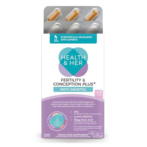 Health & Her Fertility & Conception Plus - Advanced prenatal Vitamins for Women- Contains 1g Inositol Folic Acid Selenium Vitamin B12 Zinc and Magnesium (1 Month Supply)