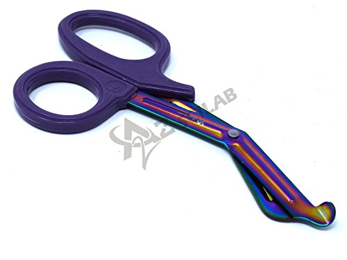 Heavy Duty Fluoride Coated Nurse Doctor Medical Paramedic Trauma Shears Scissors 7.25" (A2Zscilab) (Purple Multi Color Blade) #TOP4