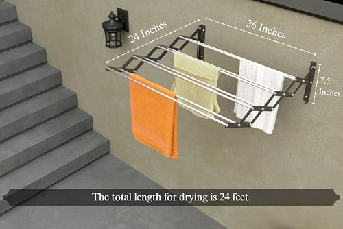 Image of UNOBRIGHT Foldable Wall Mounted Clothes Drying Stand | Heavy Duty Rust Free Stainless Steel Multi Rod Laundry Rack | 3 Feet, 8 Rods | Space Saving for Balcony, Bathroom & Laundry Room